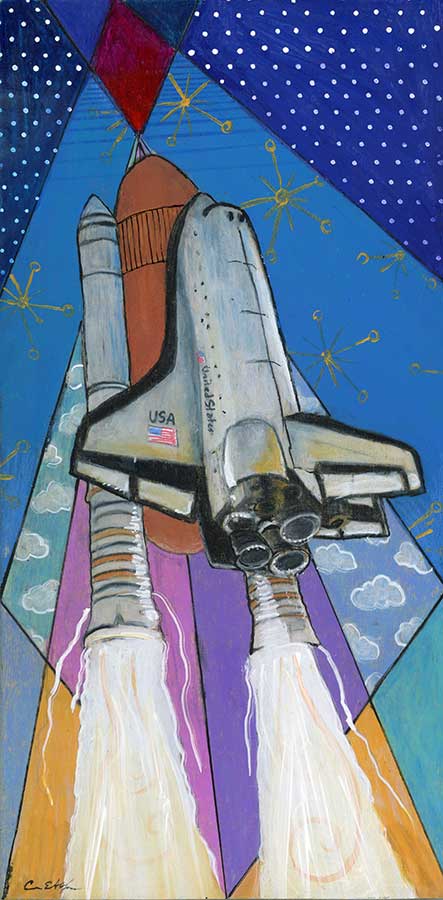 SOLD - Space Shuttle #2, 6" x 12", mixed media
