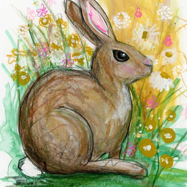 Spring Bunny, 5" x 7", mixed media