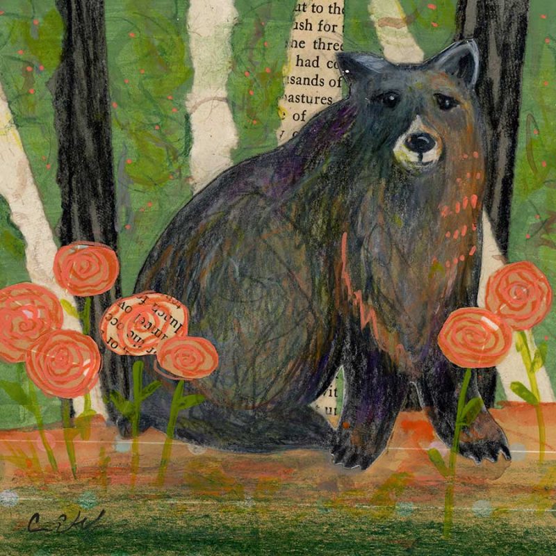 Bear at Sunset, 6" x 6", mixed media