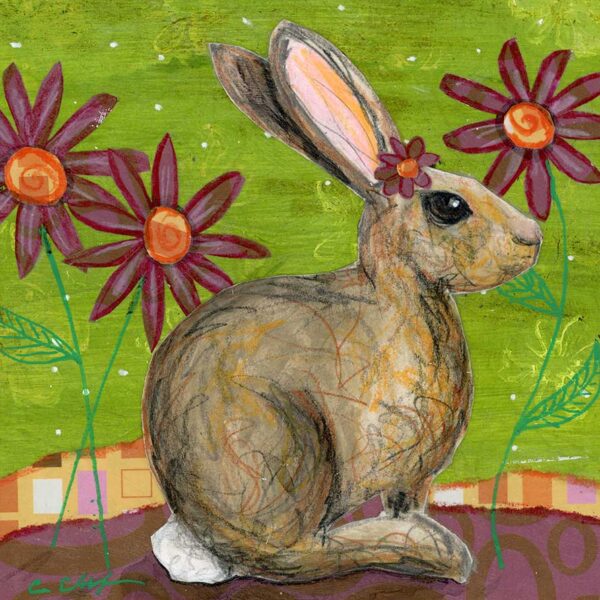 Cottontail, 6" x 6", mixed media