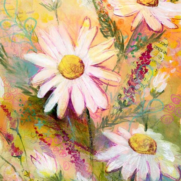 SOLD - Playful Daisies, 5" x 7", mixed media