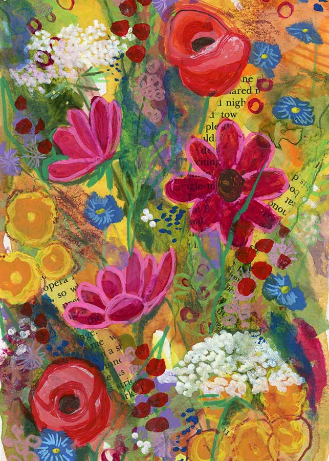 SOLD - Wild Flowers, 5" x 7", mixed media