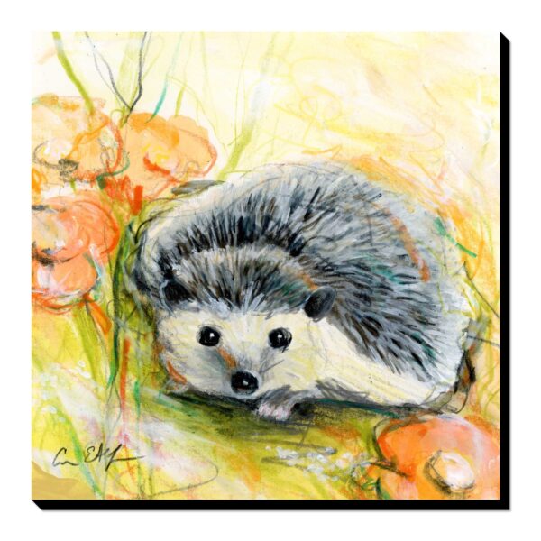 Hedgehog in Peach Flowers - Art Print