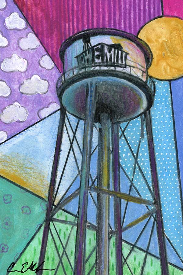 SOLD - Lowe Mill Icon, 4" x 6", mixed media