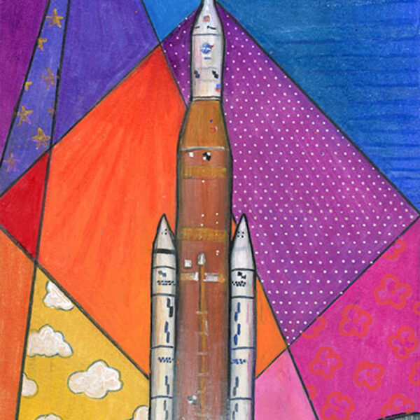Artemis 1 Celebration, 6" x 12", mixed media
