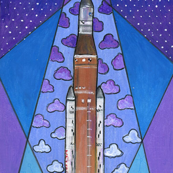 Artemis 1 Launch, 6" x 12", mixed media