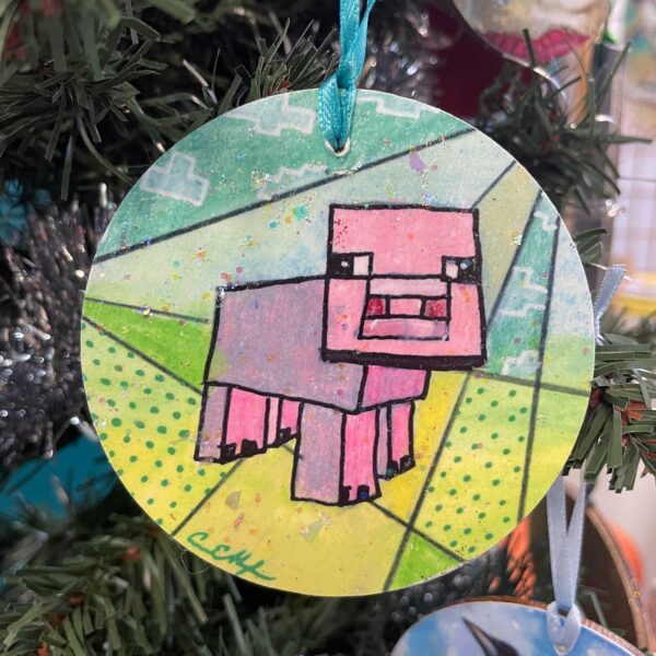 Minecraft-inspired Pig Ornament