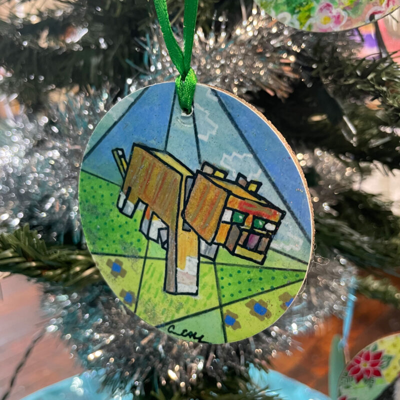 Minecraft-inspired Tabby Cat Ornament