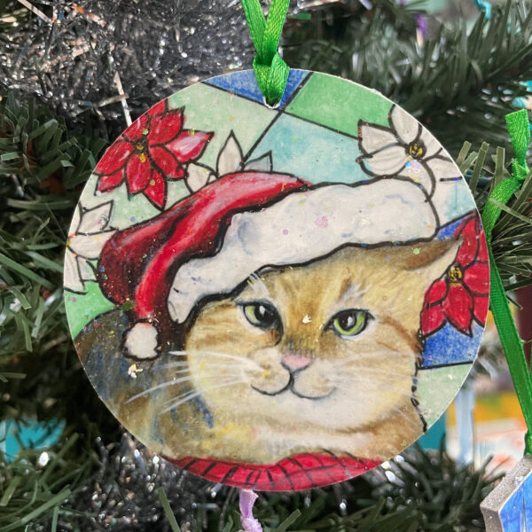 Tabby Cat in a Santa Hat Ornament
