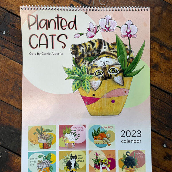 We're testing out the Amazon waters with my Planted Cats calendar. This is the 11x17 version and ONLY available through Amazon. Now ON SALE for $14.99 and ships free if you're a Prime member.