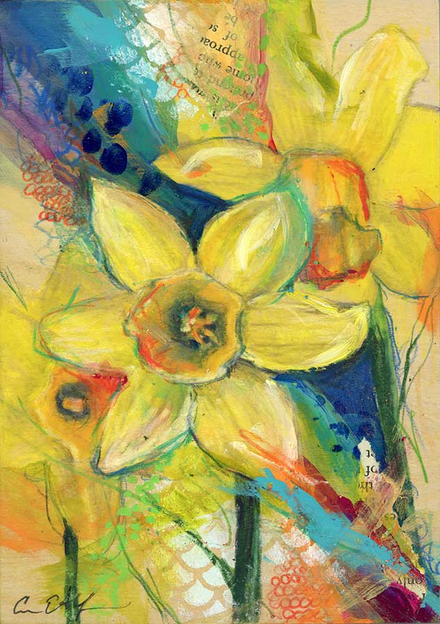 Sunny Daffodils, 5" x 7", mixed media