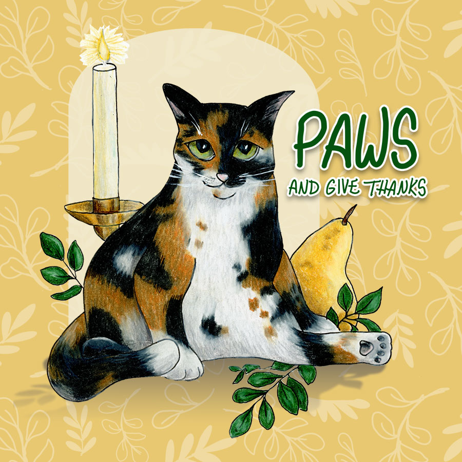 Paws and Give Thanks, 8" x 8", print
