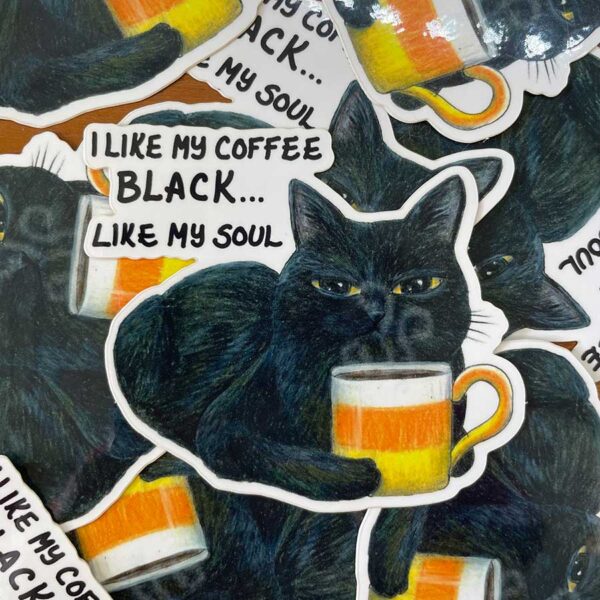 Sticker - I Like My Coffee Black... Like My Soul Sassy Cat