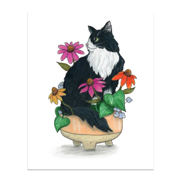 I'm Blooming Cat on White - Art Print