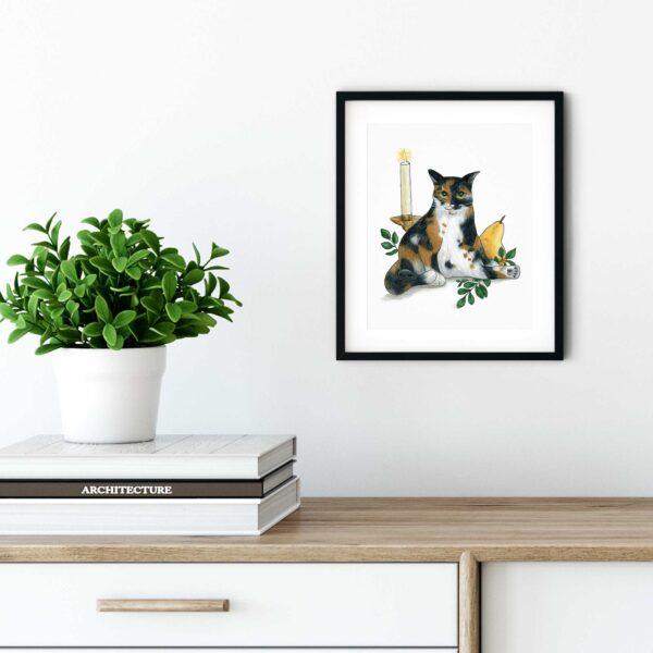 Paws and Give Thanks Cat on White - Art Print