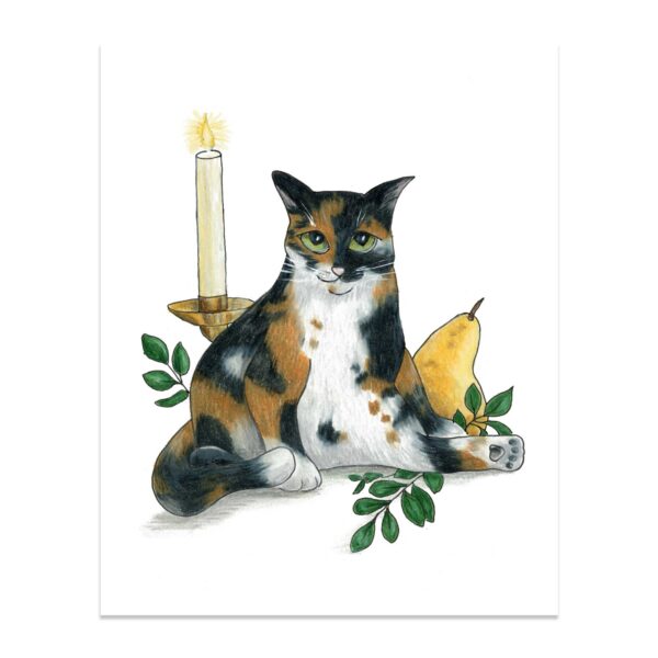 Paws and Give Thanks Cat on White - Art Print