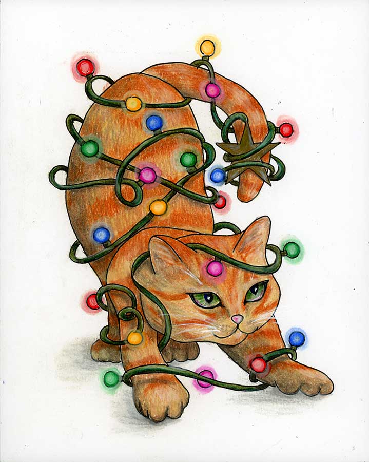 Don't Get Your Tinsel in a Tangle, 8" x 10", colored pencil