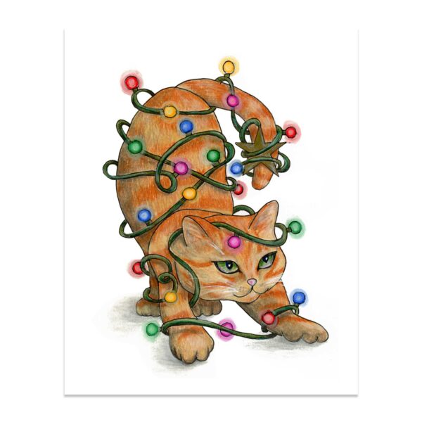 Don't Get Your Tinsel in a Tangle Cat on White - Art Print