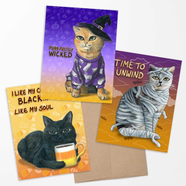 Sassy Halloween Cats Card Set