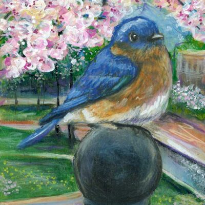 Bluebird at Big Spring Park, 5" x 7", mixed media