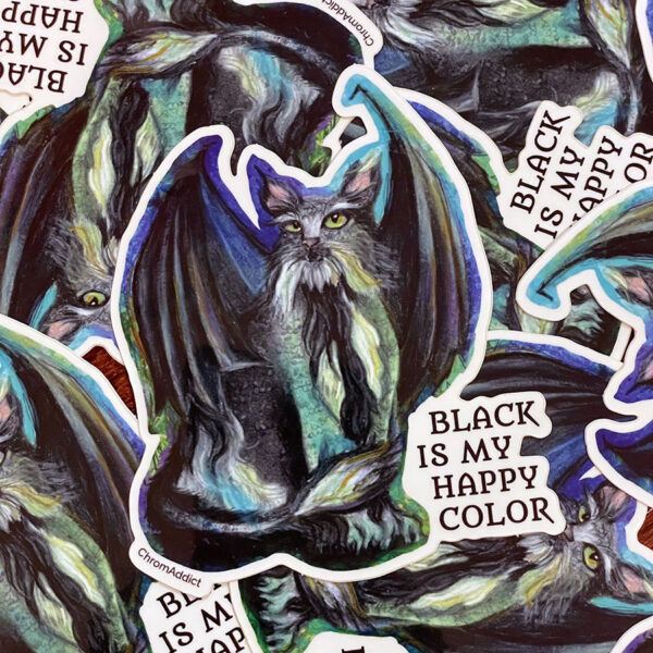 Sticker - Black is My Happy Color Dragon Cat