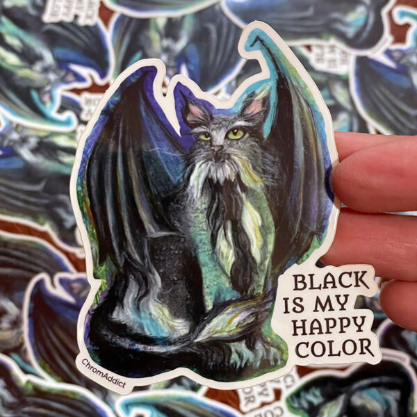 Sticker - Black is My Happy Color Dragon Cat