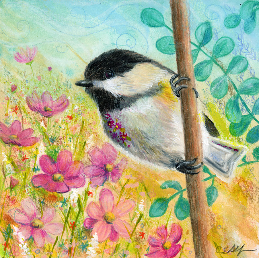 Hanging On, 6" x 6", mixed media