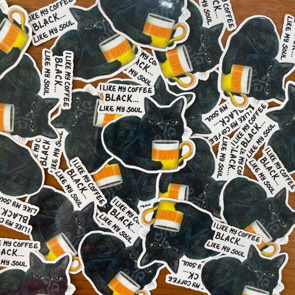 Sticker - I Like My Coffee Black... Like My Soul Sassy Cat