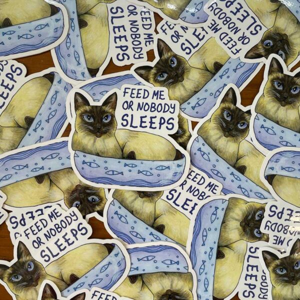 Sticker - Feed Me or Nobody Sleeps Sassy Cat