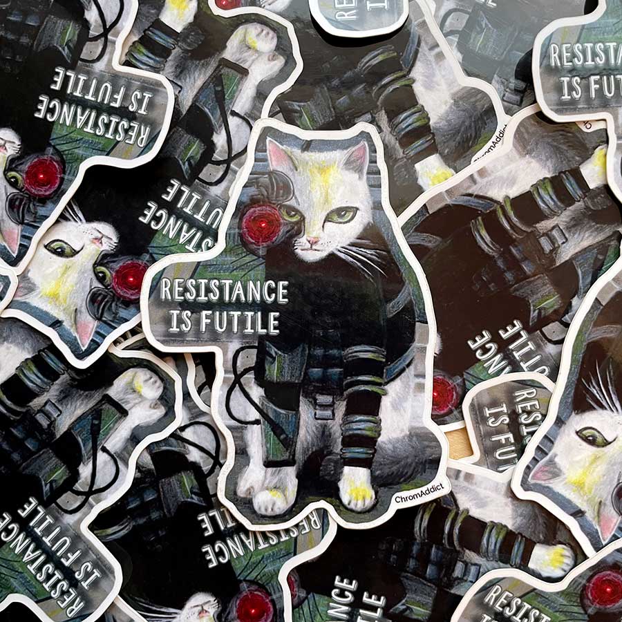 sticker-picard3-900 Sticker - Resistance is Futile Locutus of Borg Cat