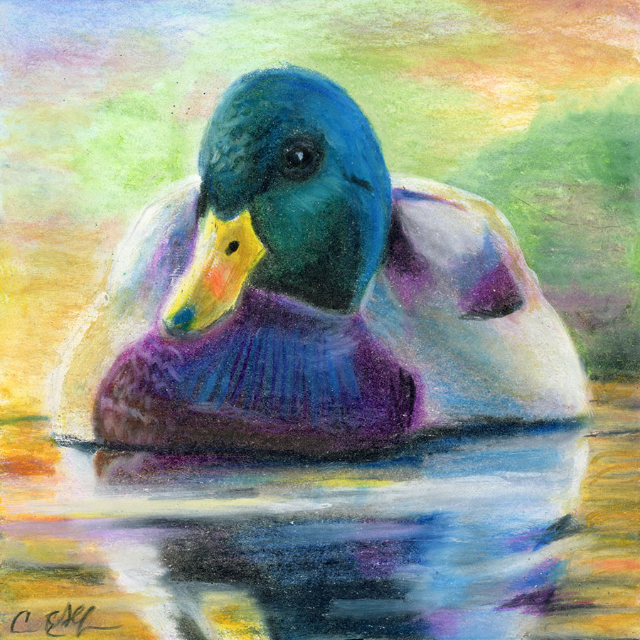 Calmly Floating, 4" x 4", mixed media