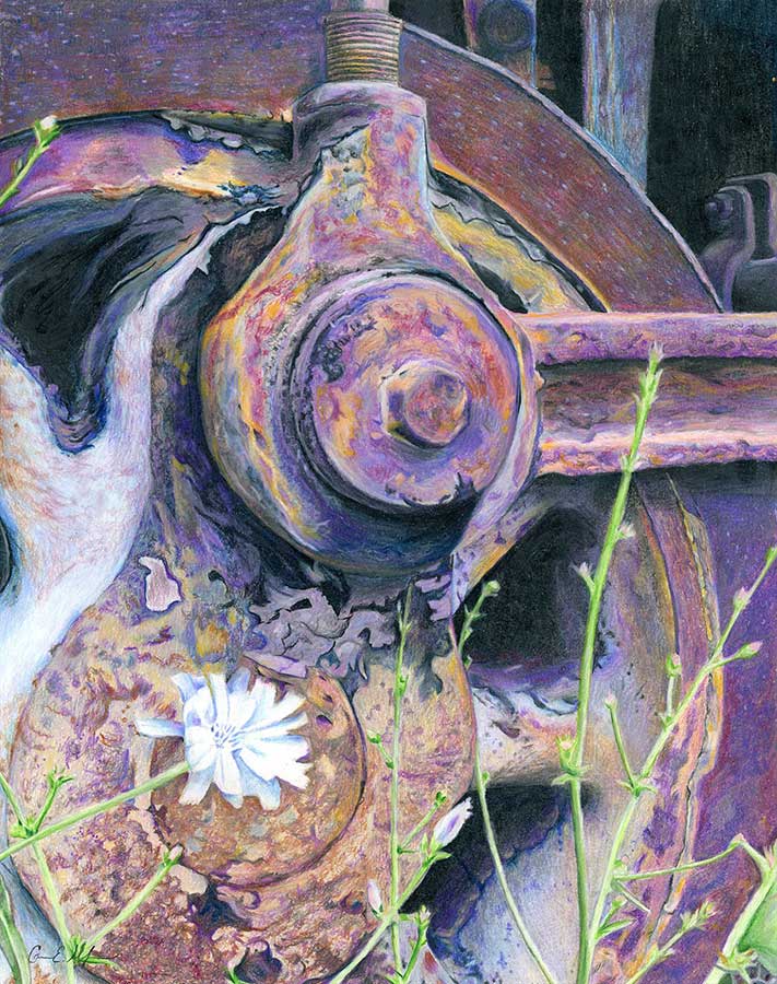 SOLD - "Derailed", 16" x 20" colored pencil