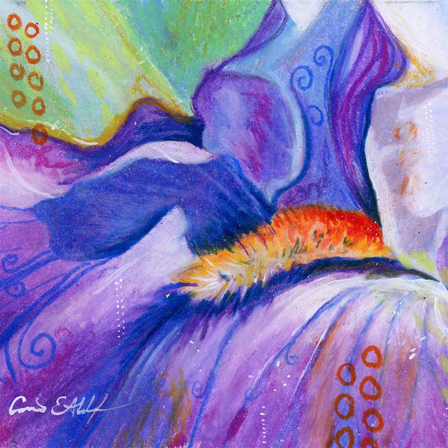 Iris, 4" x 4", mixed media