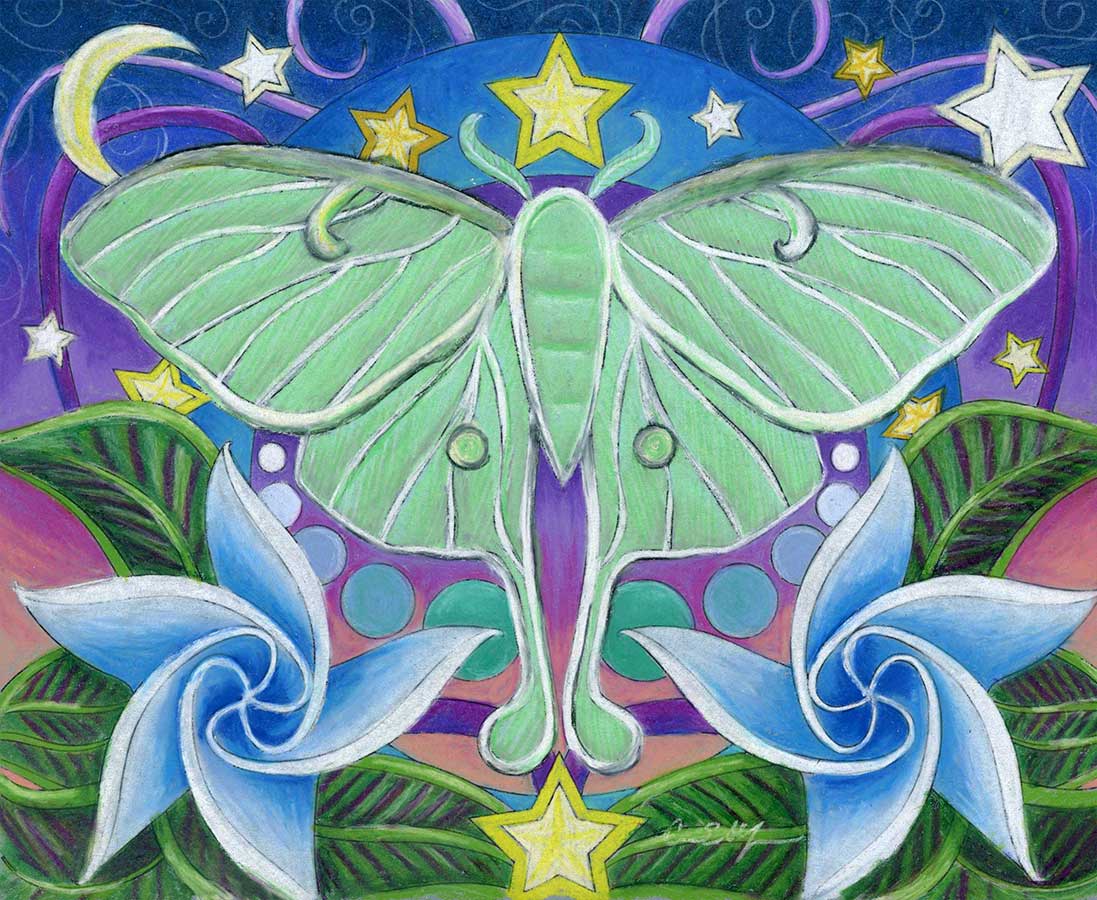 SOLD - Luna Moth, 8" x 10", mixed media