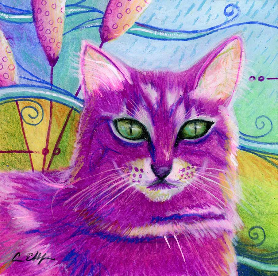 SOLD - Maddie in Pink, 6" x 6", mixed media