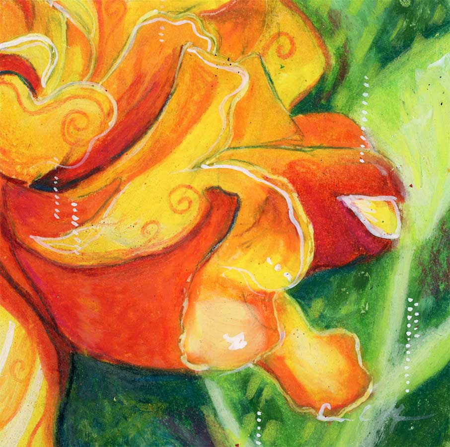 Marigold, 4" x 4", mixed media