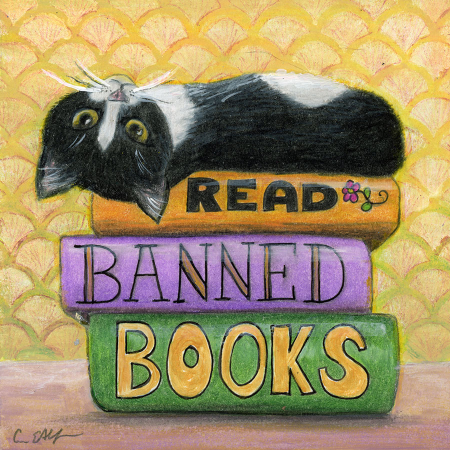 Read Banned Books, 6" x 6", mixed media