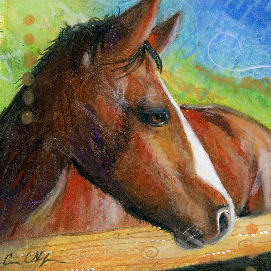 SOLD - Shy, 4" x 4", mixed media