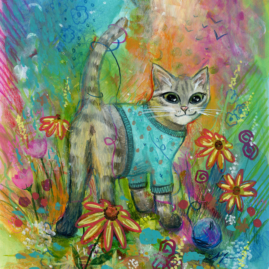 Tangled, 7" x 7", mixed media