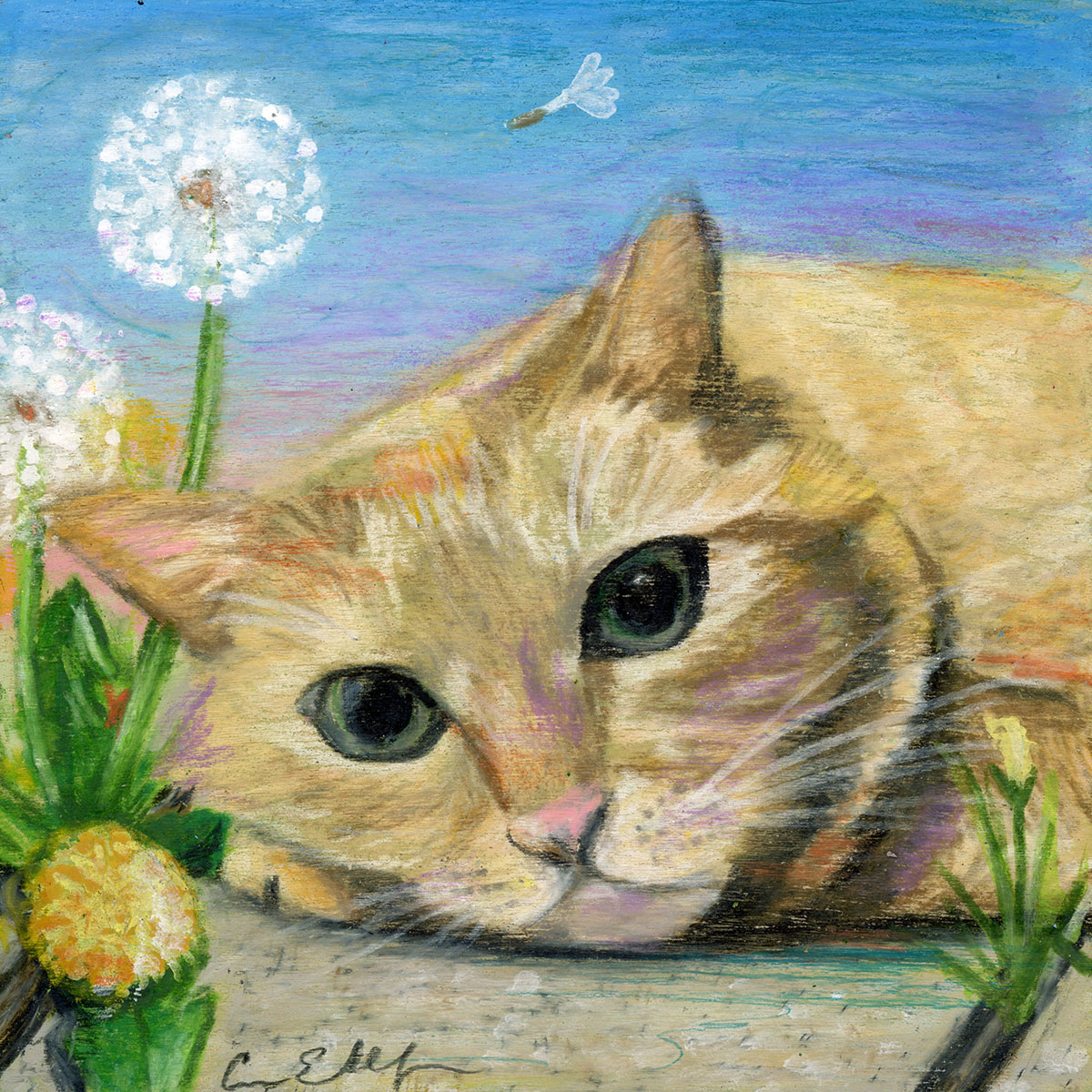 The Food Dish Has a Bottom, 4" x 4", mixed media