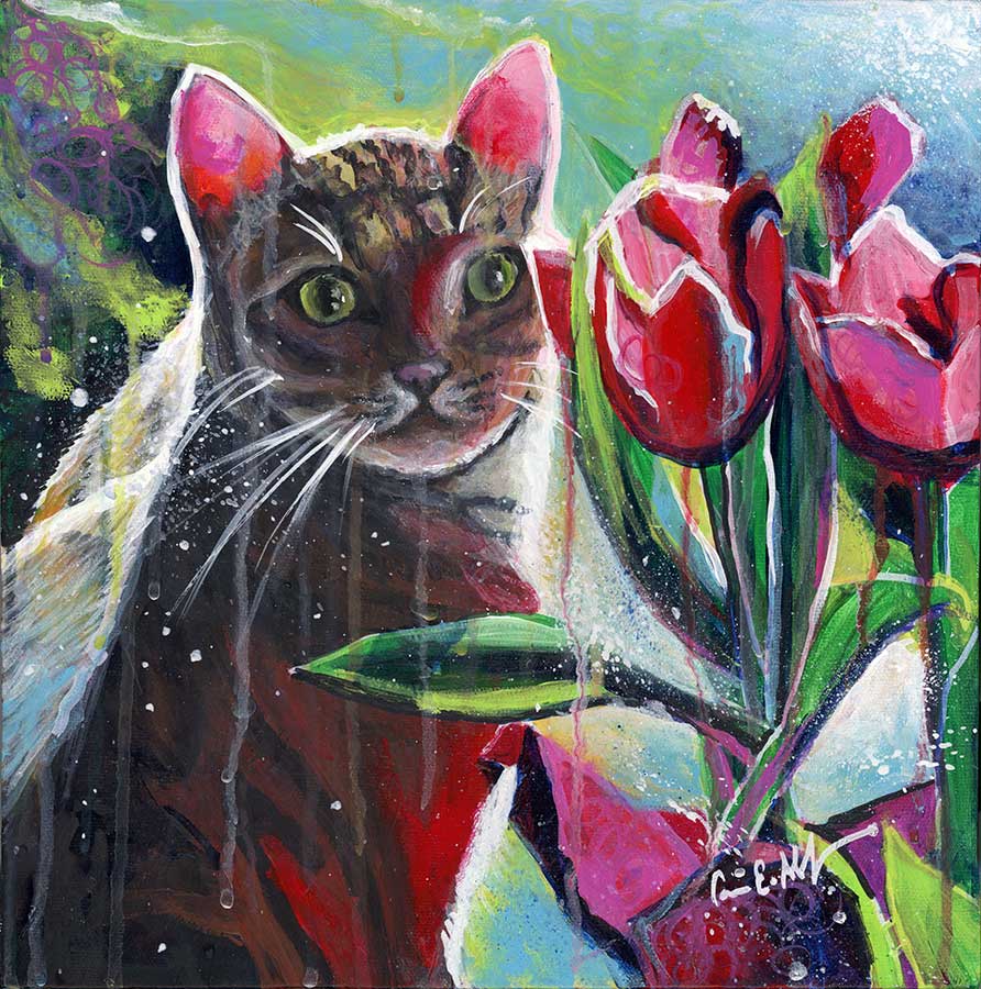 Tulip Gazer, 12" x 12" acrylics