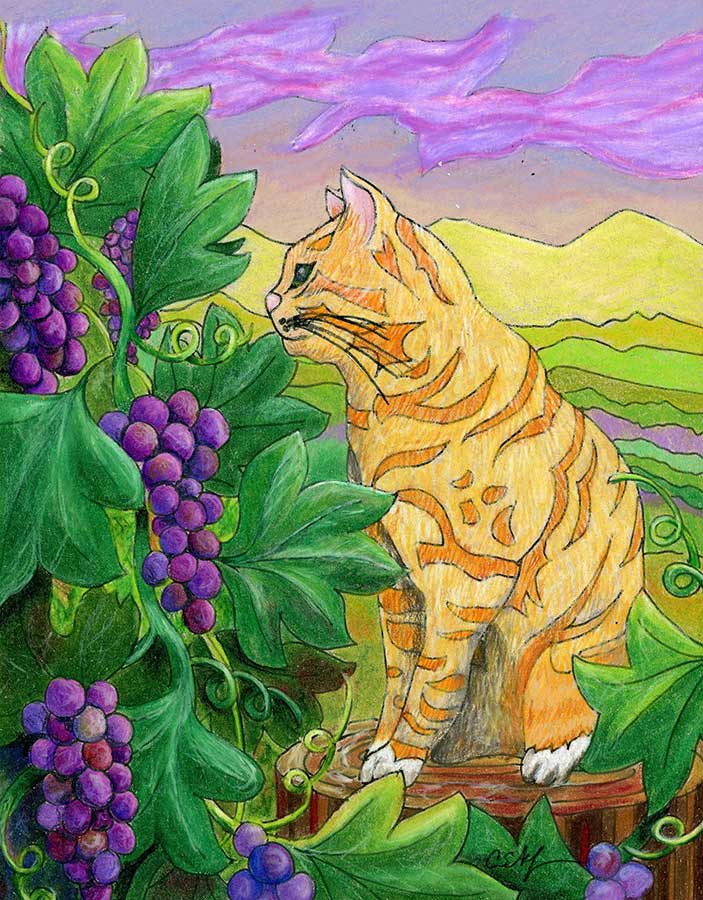 Vineyard Tabby, 8" x 10", mixed media
