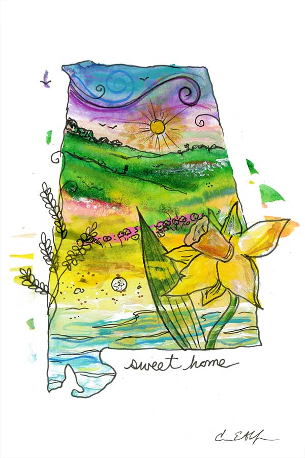 Daffodil, 4" x 6", mixed media