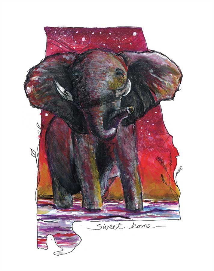 SOLD - Roll Tide (AL), 8" x 10", mixed media
