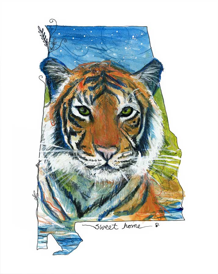 AL Track 'Em Tigers, 8" x 10", mixed media
