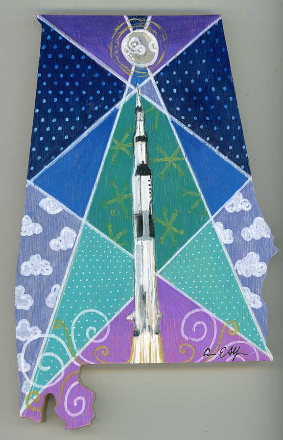 SOLD - "Alabama Saturn V", appox 8" x 10", mixed media