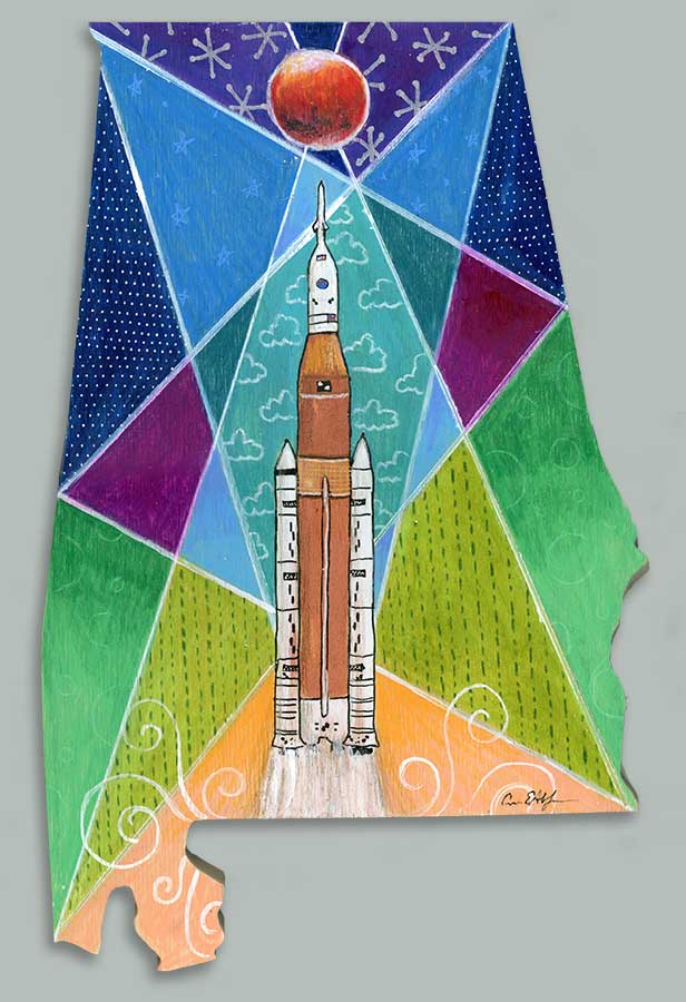 SOLD - "Alabama SLS", appox 11" x 14", mixed media