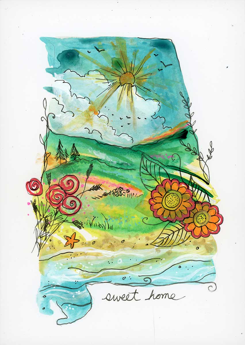 SOLD - Alabama Summer, 5" x 7", mixed media