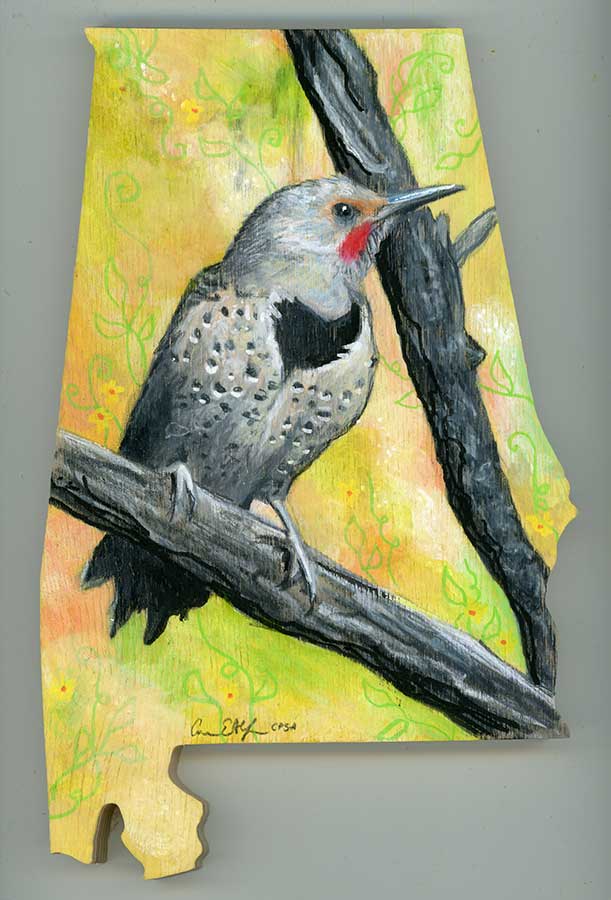 SOLD - "Alabama Yellowhammer", appox 8" x 10", mixed media