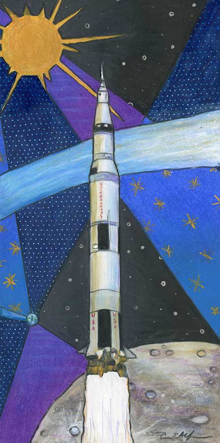 SOLD - Apollo 13, 6" x 12", mixed media